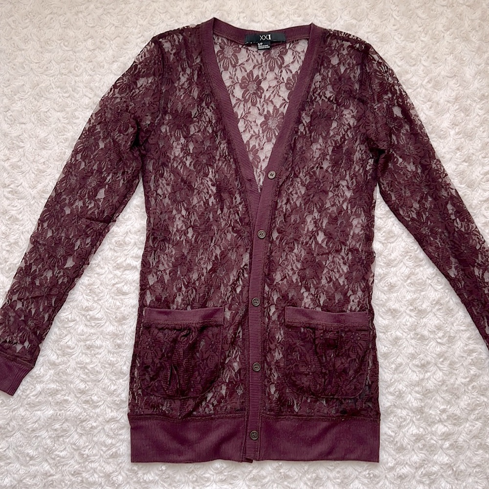 Forever 21 Plum Purple Lace Cardigan